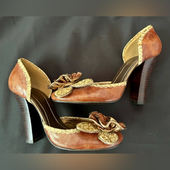 Retro Vintage Leather Rose Pumps, Spain Size 36 - Picture 3 of 5